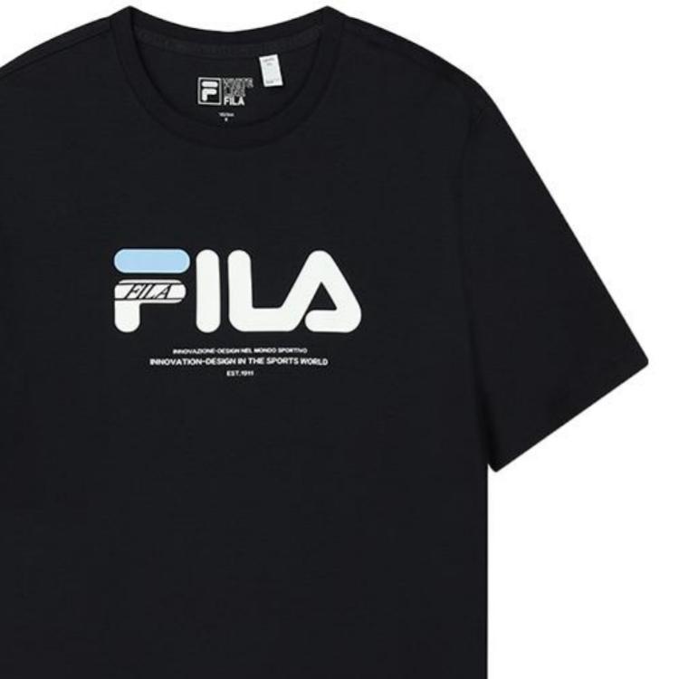Fila Letter Print Round Neck Short Sleeve T-Shirt Women Tops Black F11W149102F-NV