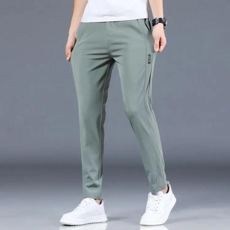 Ice Silk Men's Pants Summer Black Gray Thin Business Casual Pants Outdoor Elastic Breathable Straight Leg Sports Pants