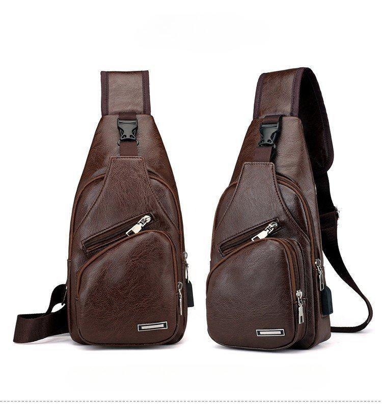 1Pc USB Men's Solid Color PU Chest and Shoulder Bag - Trendy Summer Casual Bag