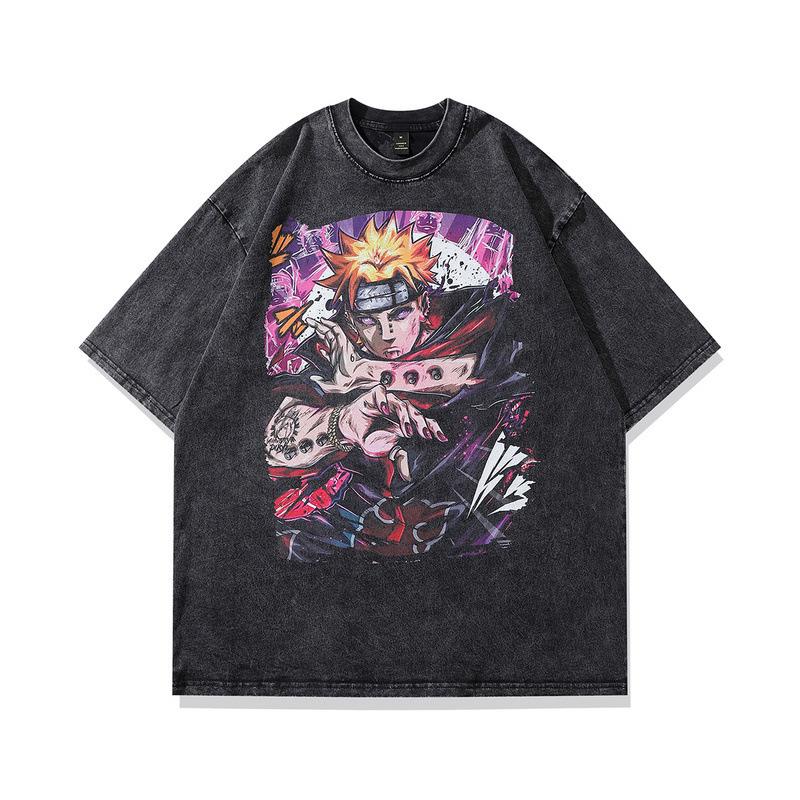 Men's Summer New Pure Cotton American Retro Old Washed T-shirt Men's Animation Cartoon Printing Short-sleeved T-shirt Men's and Women's