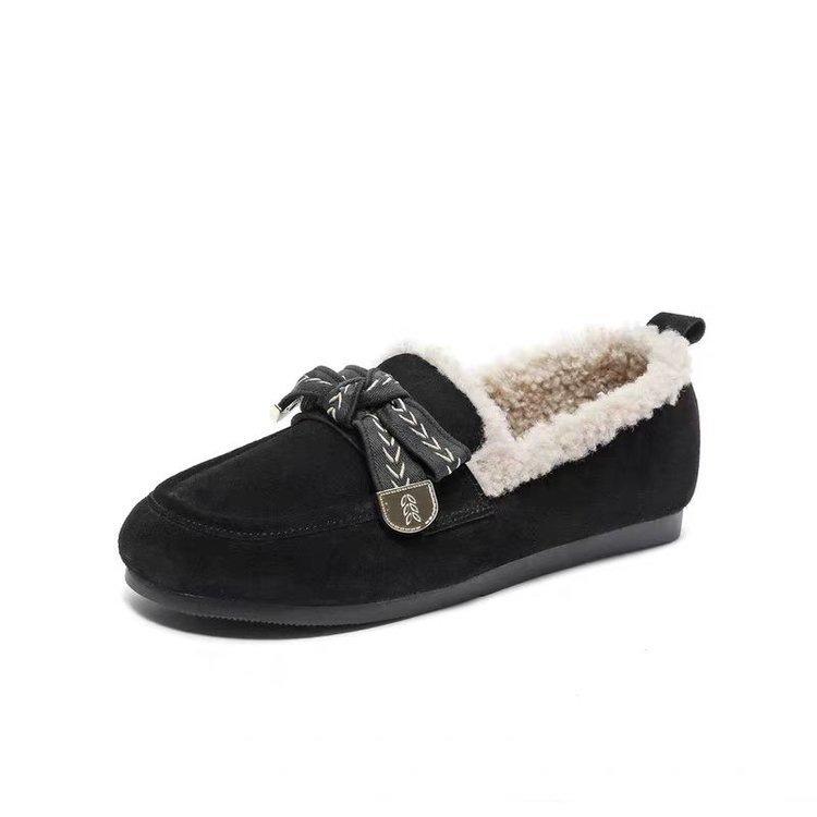 Winter Round Head Velvet Cotton Shoes New Winter Retro Birkenstock Soft-soled Bow Wear-resistant Fluffy Shoes