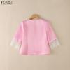 ZANZEA Women Casual V-Neck Lace Crochet Splice 3/4 Sleeve Blouse
