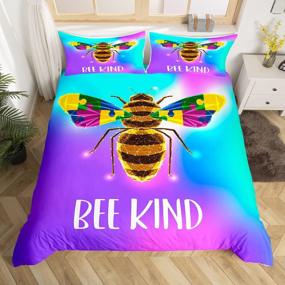 Bee Duvet Cover Twin Honeybee Bedding Set Farmhouse Wild Animal Comforter Cover Boho White Daisy Flowers Floral Wreath Bed Set
