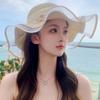 Flower Ribbon Sunshade Hat for Women's Beach Vacation Sweet Sun Summer Big Brimmed Straw Hat