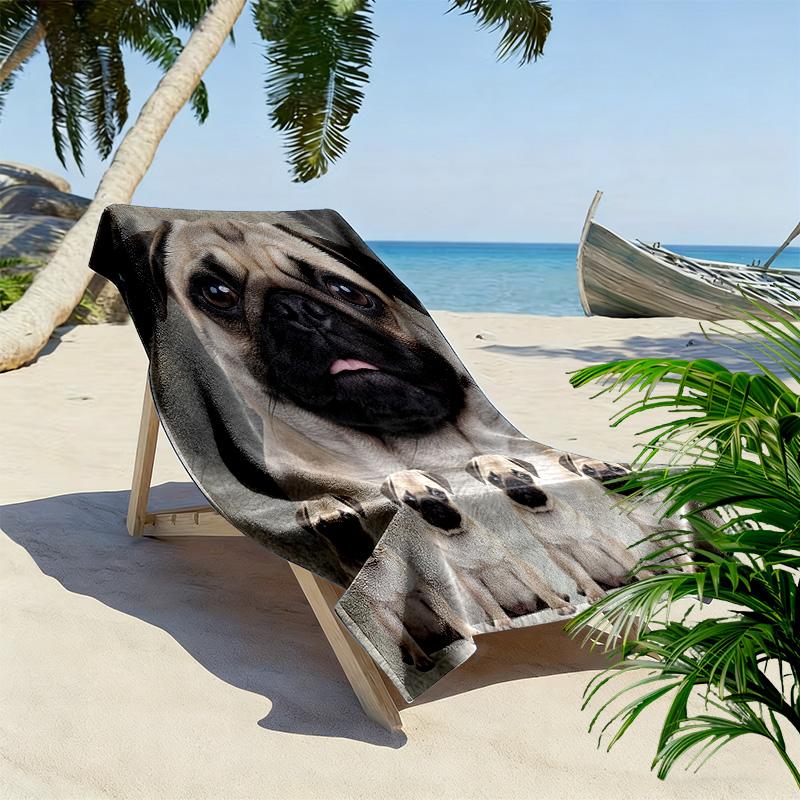 Bulldog Print Beach Towel, Large Soft Quick Dry Towel for Beach Camping Swimming