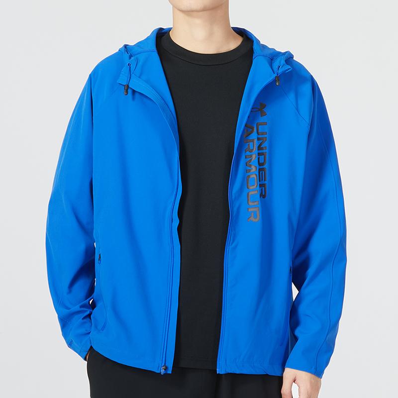 Under Armour Sports Alphabet Hooded Long Sleeve Pullover Jacket Men Tops Blue 1361502-486