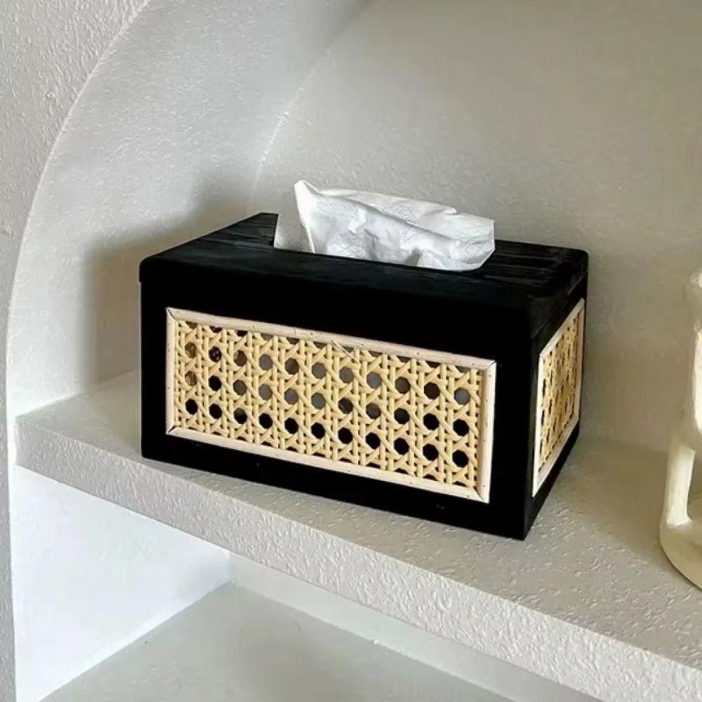 Solid Wood Wooden Napkin Case Thickened Wet Wipes Container High Quality Rattan Tissue Box  Bedroom