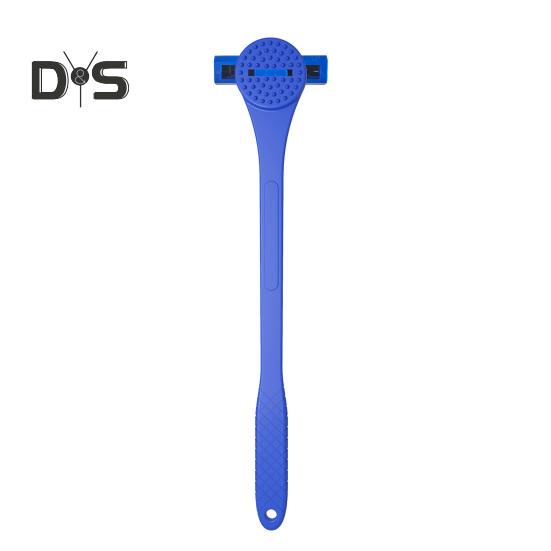 Rasoio per la schiena da uomo 2 in 1 con manico lungo in silicone, scrubber per la schiena, tagliacapelli, ergonomico, manuale, per la rimozione dei peli bagnati e asciutti.