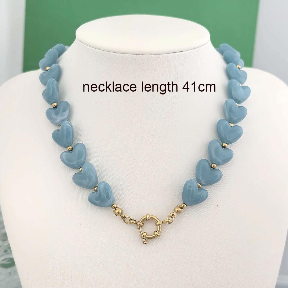 Heart Resin Necklace Women Choker Stainless Steel PVD Beads Sailor Clasp Waterproof Love Bracelet Diy Pendant Gold Vintage