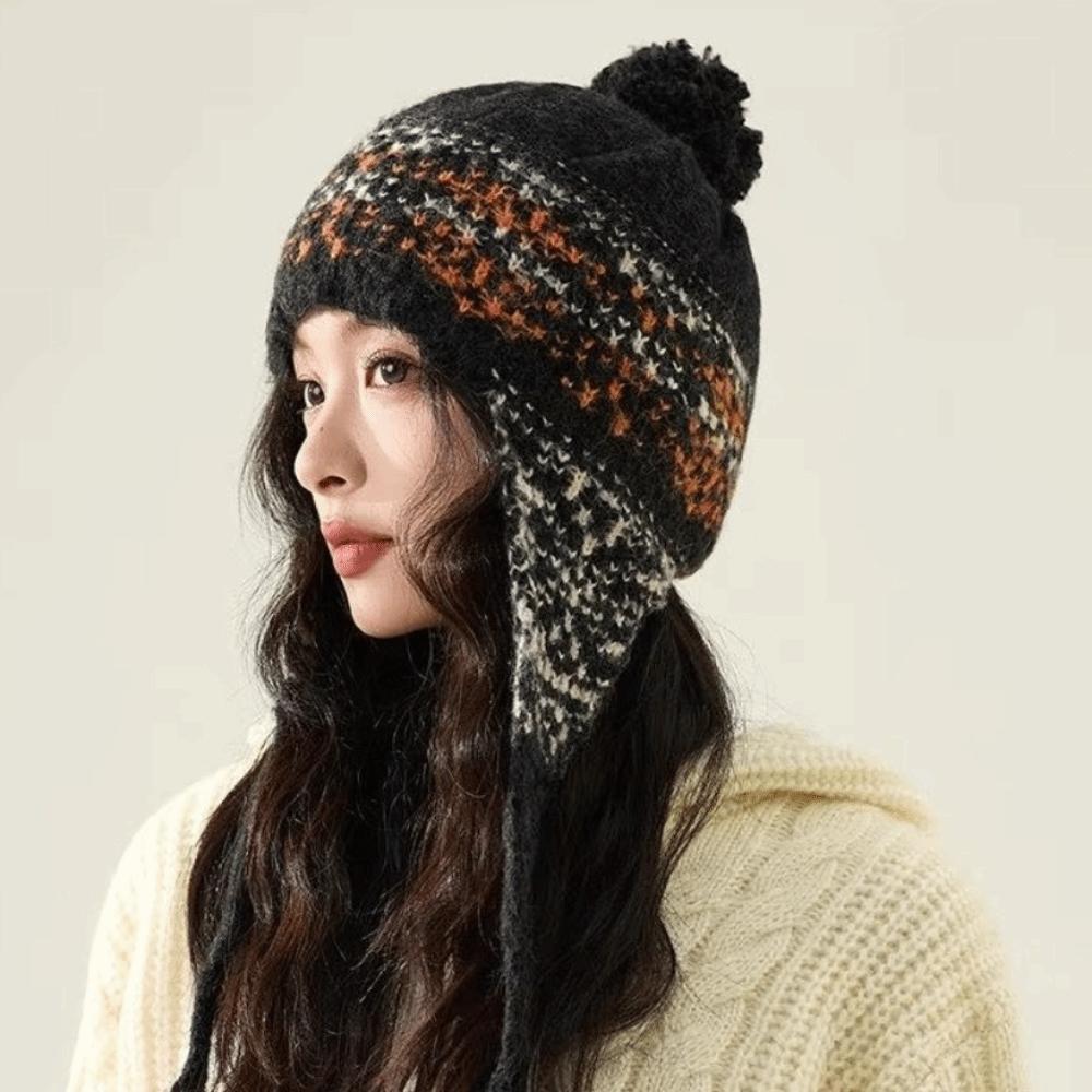 Casual Jacquard Knitted Beanies Caps Weave Keep Warm Ear Protection Cap Coldproof Ethnic Style Women Wool Cap Streetwear