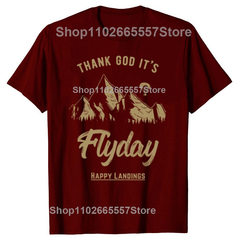 Funny Thank God It's Flyday Retro Paragliding Paraglider T-shirts Men Fashion Casual Tshirt 100% Cotton Loose Oversized T Shirt