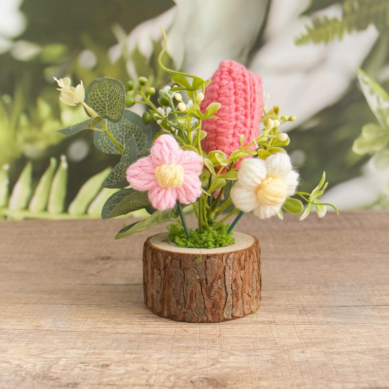 Finished Products, Hand-woven Potted Plants, Wool, Crocheted Sunflower Bouquets, Hand Gifts, Home Ornaments, Knitted Simulated Flowers