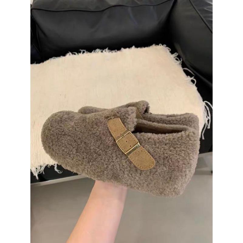 Women's Large Size Faux Lamb Suede Soft Sole Winter Warm Fur Beanies Padded Lined Ankle Boots Non-Slip Hiking Sports Cotton Boots