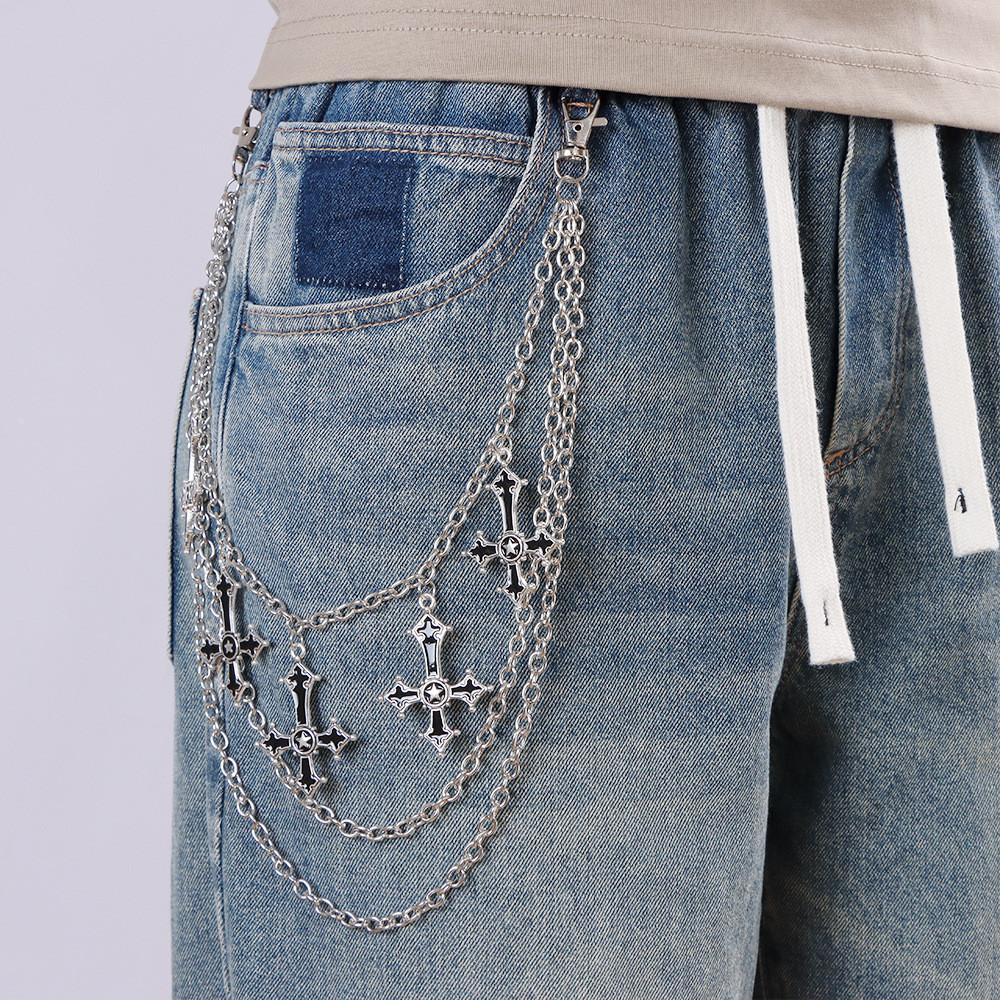 Hip Hop Cross Pendant Metal Chain For Men With Multilayer Style