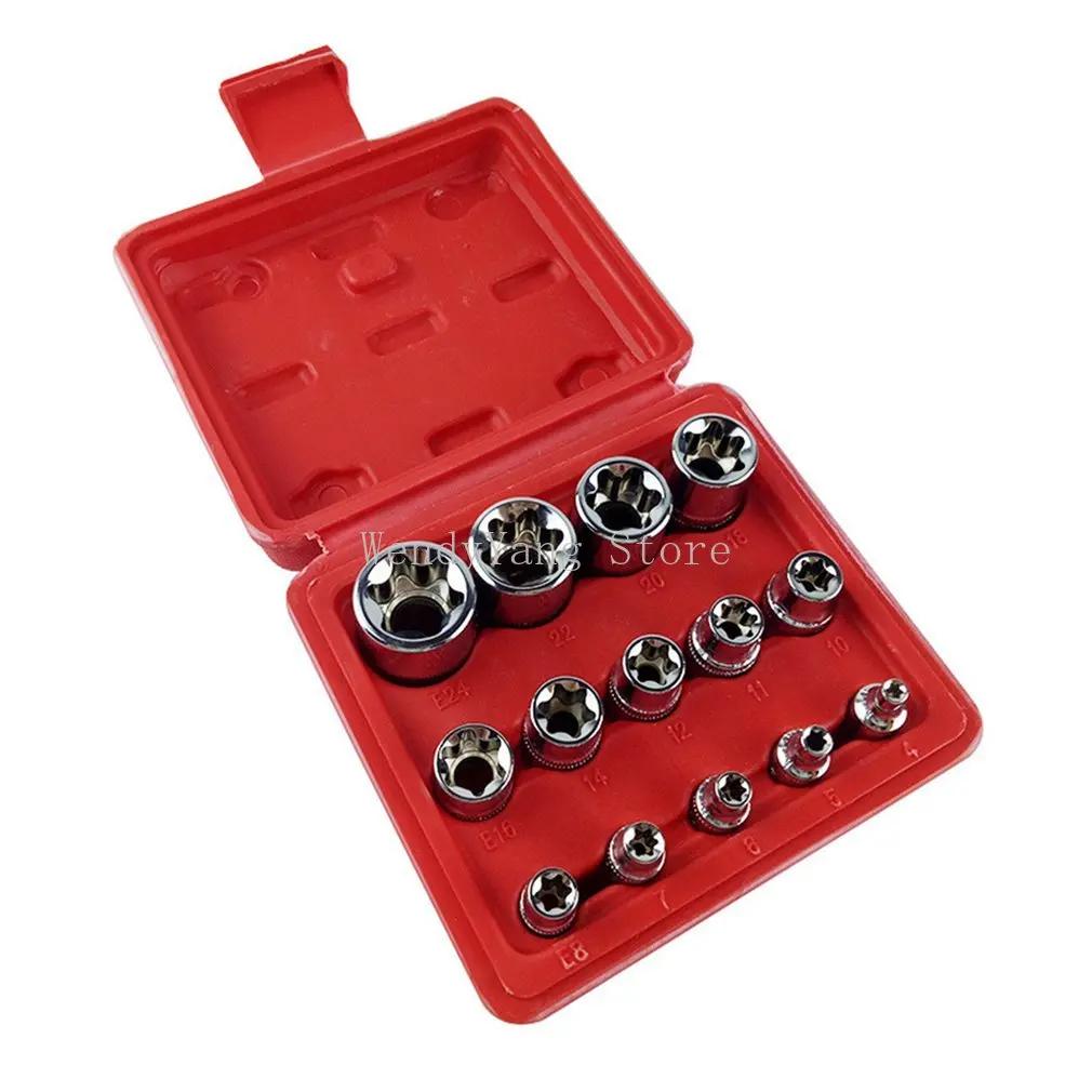 NEW 14Pcs Female E Type Bit Sockets Wrench Head E4 - E24 1/4" 3/8" Torx Star Sleeve Set Auto Repair Hand Tools