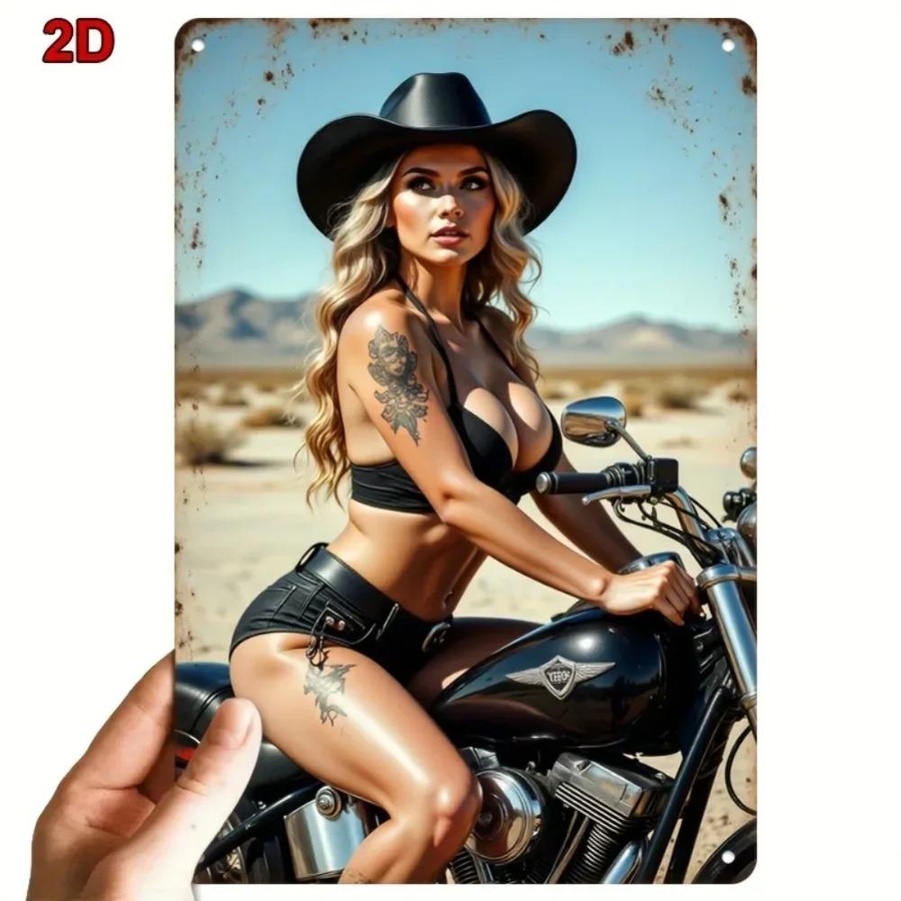 Vintage Biker Girl Metal Tin Sign Retro Garage Wall Decor for Home Bar Cafe