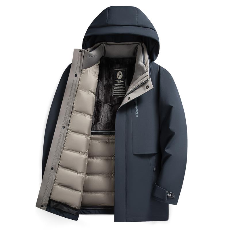 White Goose Down Down Jacket Men's New Winter Business Casual Removable Liner Thickened Down Jacket for Three Wears