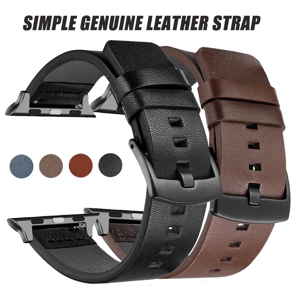 Simple Genuine Leather Straps for Apple Watch Series 9 8 7 6 SE 5 4 3 Bracelet 38/40/41mm 42/44/45mm Watchbands for Iwatch Strap