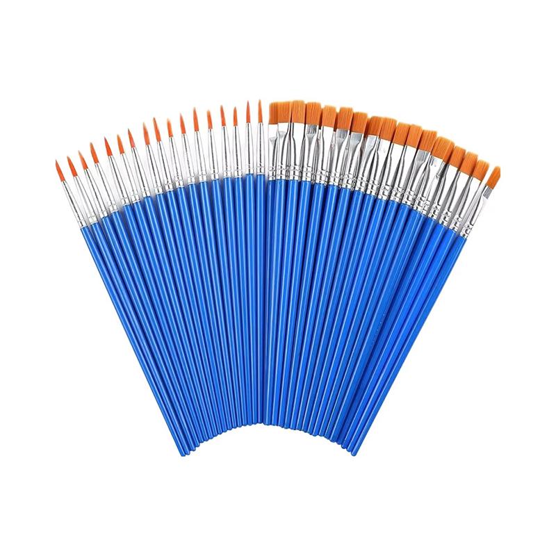 50Pcs Painting Brushes Set Art Round Flat Hair Nylon Hair Paint Brush For Oil Acrylic Watercolor Kids/Artists/Beginners/Student