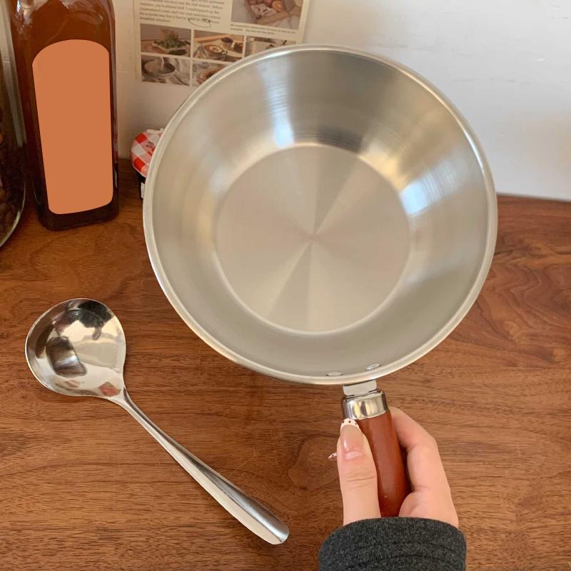 Stainless Steel Instant Noodle Pot Small Pot For One Person High-Value Appearance Wood Handle Snack Pot Small Cooking Pot