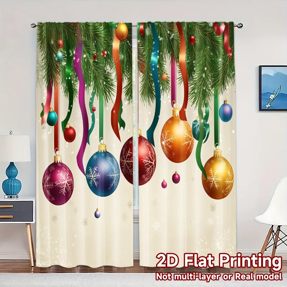 

2pcs,Curtains Christmas Ornaments Hanging Festive Ribbons (2) Pattern Chic Curtains Polyester Easy Install Curtains Decorations 52.50×116.00 CM 2pcs