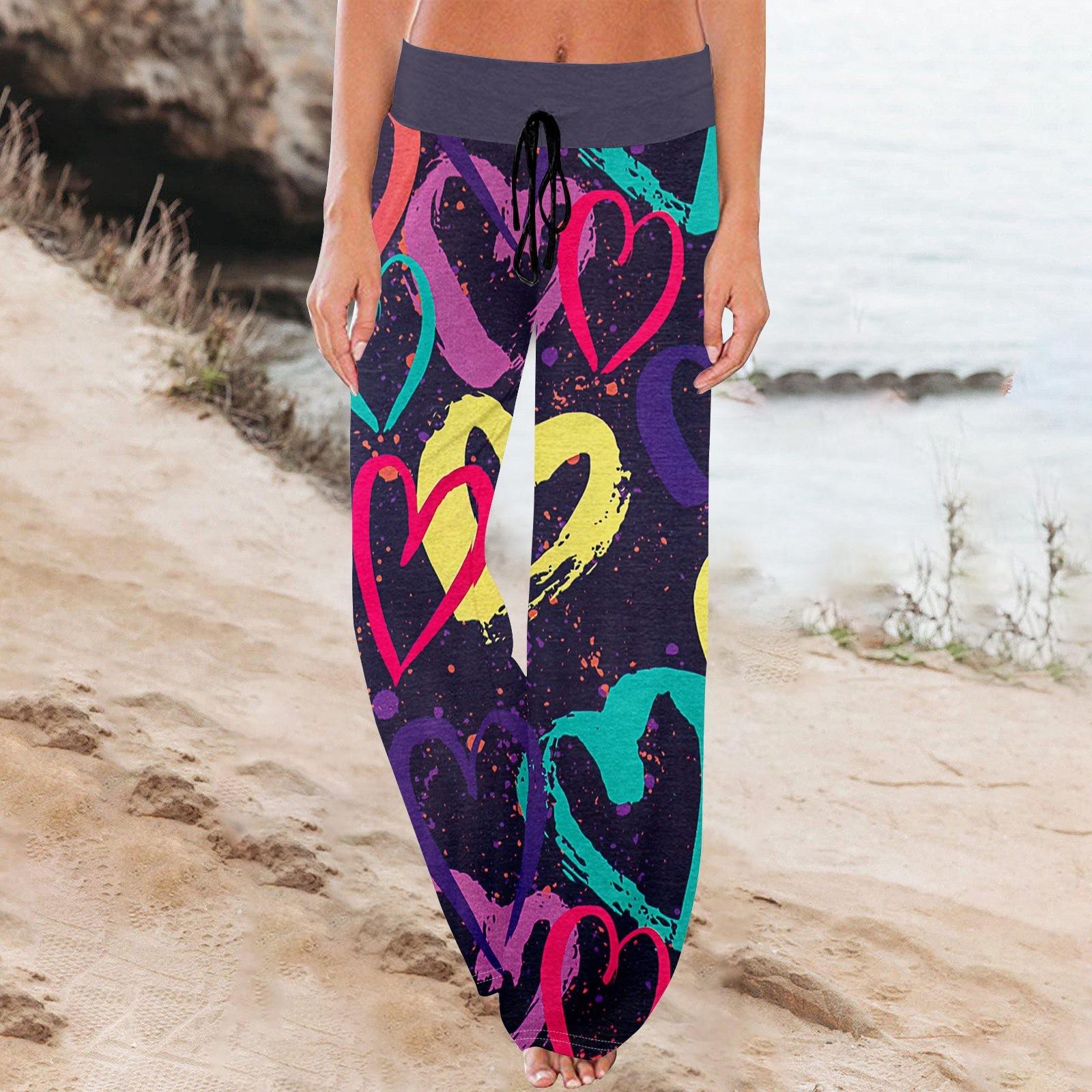 

Женские удобные пижамные штаны с карманами и принтом ко Дню святого Валентина, широкие брюки на завязках XXXL