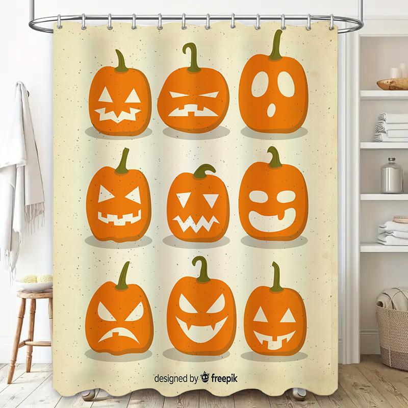 Halloween Decorative Shower Curtains Pumpkin Print Fabric Bathroom Shower Liner Waterproof 3D Printed Decoration Home Decor