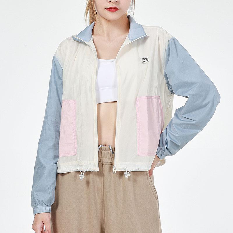 Puma Color Block Casual Sports Zip Jacket Women Jacket Beige 532726-73