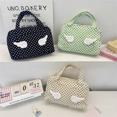 Organisateur de Toilette Grand Modèle Style Ins à Pois avec Ailes, Pochette Cosmétique de Voyage Sac à Maquillage avec Poignées, Trousse de Douche Portable