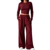 1116 European and American solid color casual knitted suit round neck tight short top drawstring loose mopping wide-leg pants