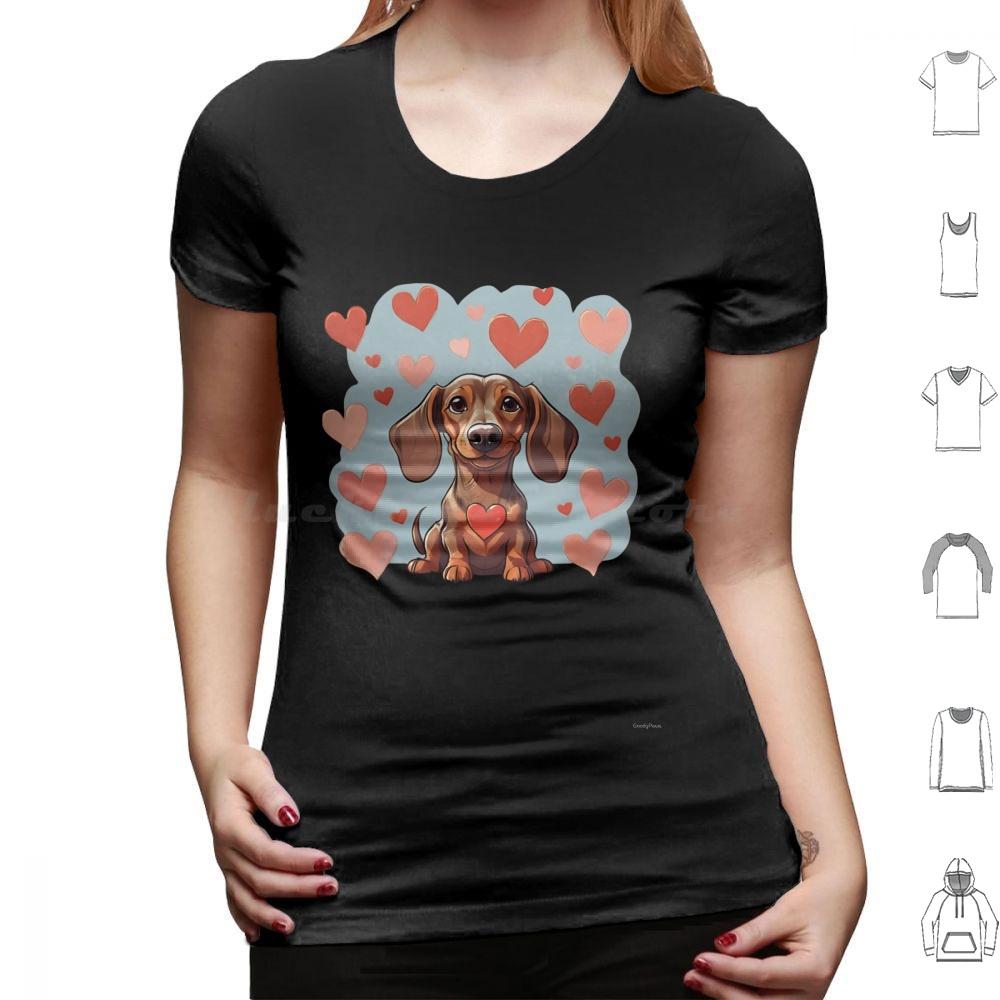 Cute Valentine Daschound Dog T Shirt Cotton Men Women DIY Print Dog Breeds Cute Dog Dog With Hearts Valentine Dog Animals