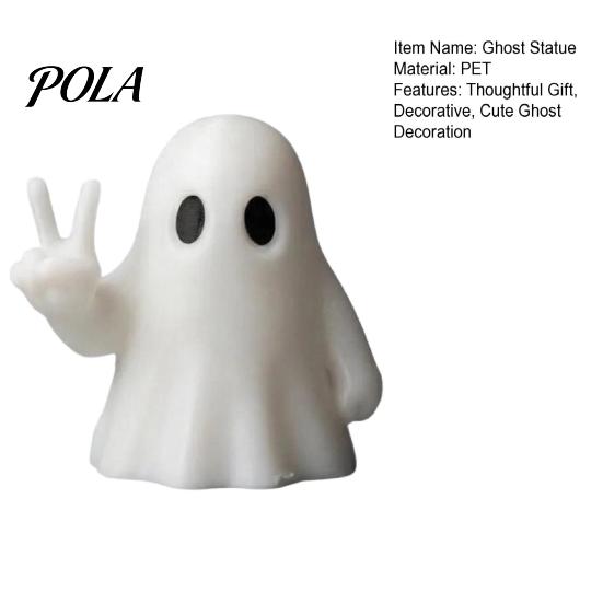 Non-tipping Ghost Ornaments for Home Halloween Figurine with Peace Sign, Spooky White Cute Biye Gesture Statue, Tabletop Ornament Shelf, Party