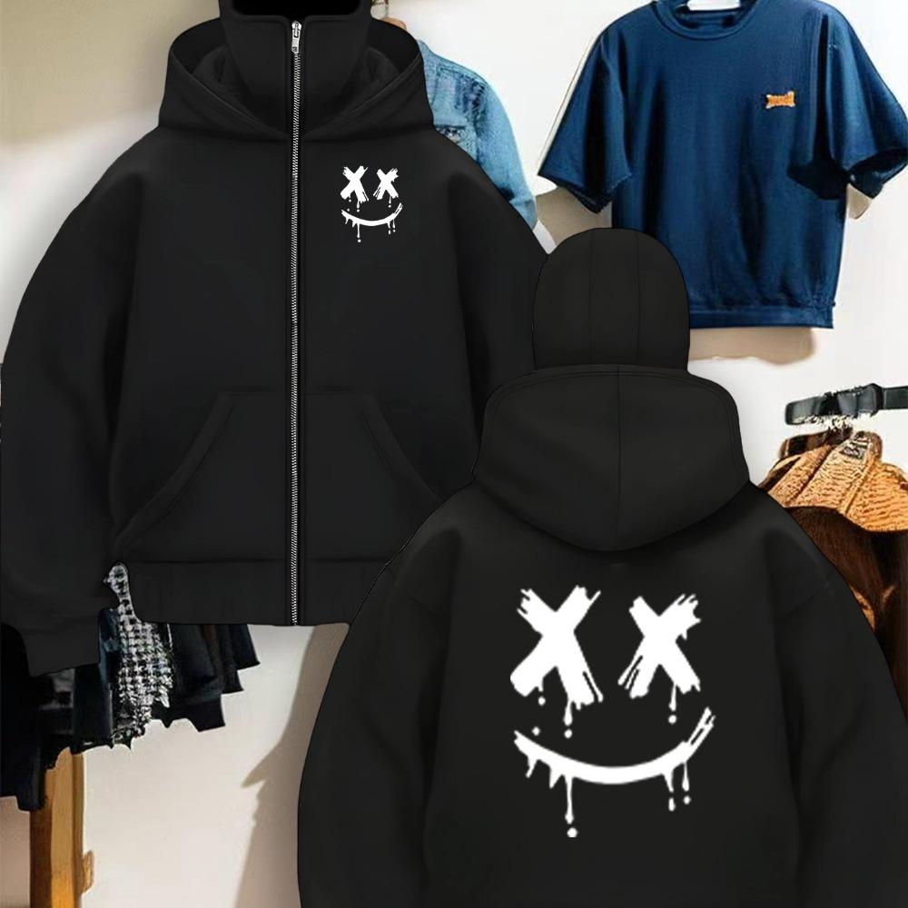 Men's Heavy-duty Full Zipper Hooded Jacket, Full Zipper Hooded Sweatshirt, Outdoor Halloween Christmas Gift