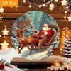 Vintage Christmas Metal Wall Art Santa Claus Reindeer Sleigh Round Tin Sign Holiday Decor Home Office Cafe Bar