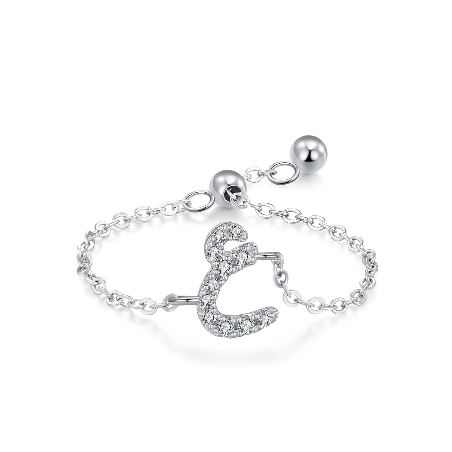

Elegant 925 Sterling Silver Arabic Alphabet Chain Adjustable Ring For Women Wedding Birthday Mother Days Day Gift resizable
