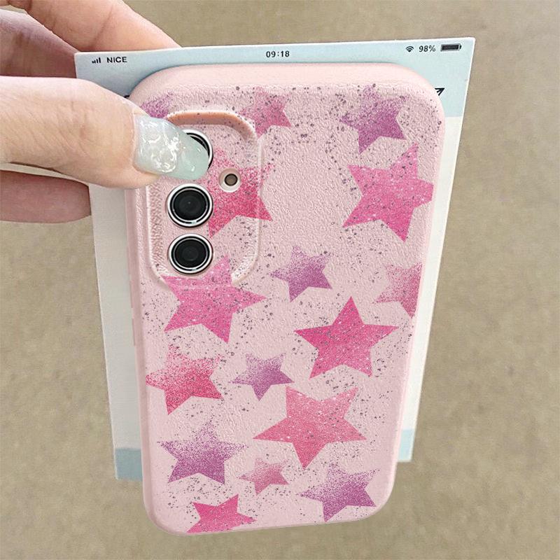 Colorful Stars Print Phone Case For Samsung A57 A37 A17 A56 A36 A16 A55 A35 A15 A54 5G S21 FE S22 S23 S24 Plus S25 S26 Ultra Leather Texture Cover