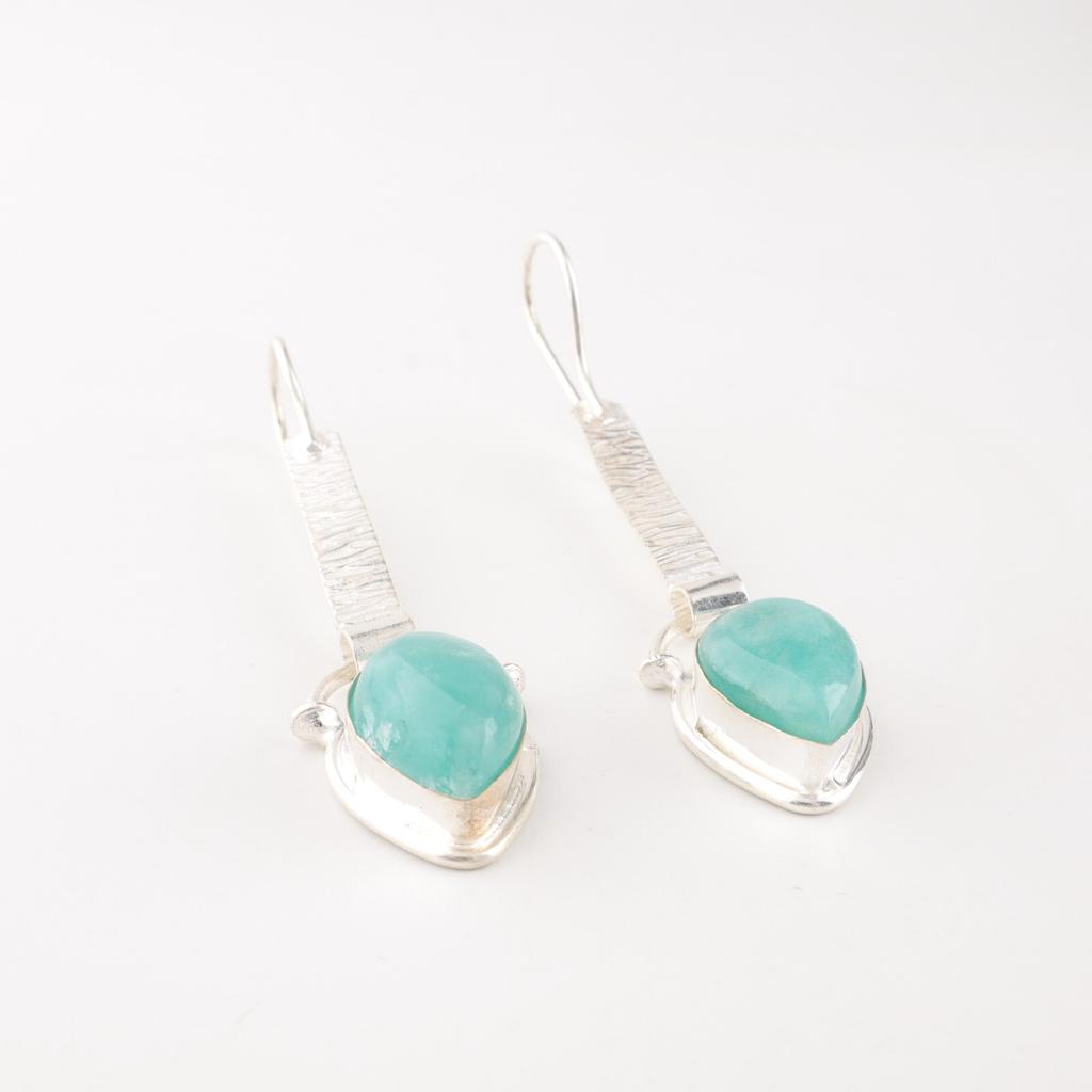 Amazonite Gemstone 925 Sterling Silver Handmade Earrings 2.3" Anniversary Gift EE-166-23