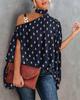 Women's Halter Neck Cold Shoulder Batwing Short Sleeve Loose Mixed Print Summer Blouse Shirt