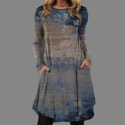 Women's Fall Round Neck Pullover Printed Long Sleeve Ethnic Dresses