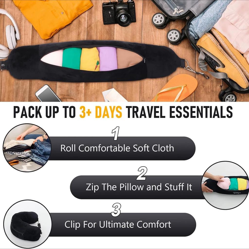 Travel Pillow Can Store Clothes Outdoor Boxes Comfortable, Portable Travel Storage Bags Cervical Airplane Neck Soft Pillows