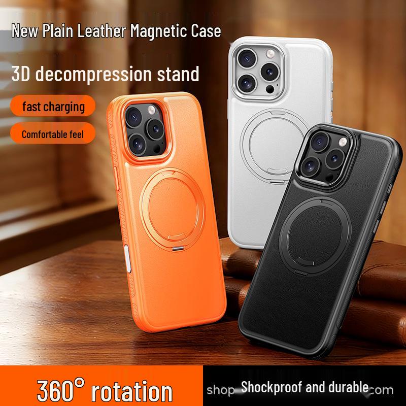 iPhone 16 Pro Max Leather Magnetic Case with 360° Rotation Stand iPhone 16 Pro Max оранжевый