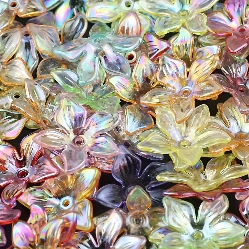 50pcs Rainbow Acrylic Flower Beads, Transparent Petal Beads, Suitable for DIY Necklace, Earring, and Decorative Bead Making Acce