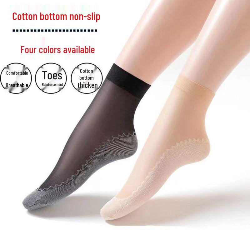 Women's Anti-Snag Mid-Calf Pantyhose - Thick Cotton Bottom, Thin Crystal Silk, Wear-Resistant, Non-Slip, Spring/Autumn