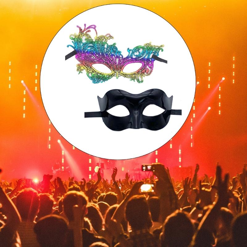 2x Halloween Party Mask for Women Men Masquerade Mask Half Face Mask Evening Prom Mask Lace Eye Mask Mardi Gras Mask-Ins