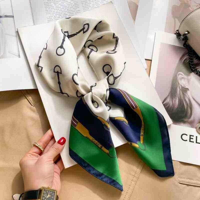 Luxury Chain Print Silk Square Scarf Women Soft Satin Silk Thin Neck Scarf Fashion Sunscreen Headscarf Woman 70x70cm