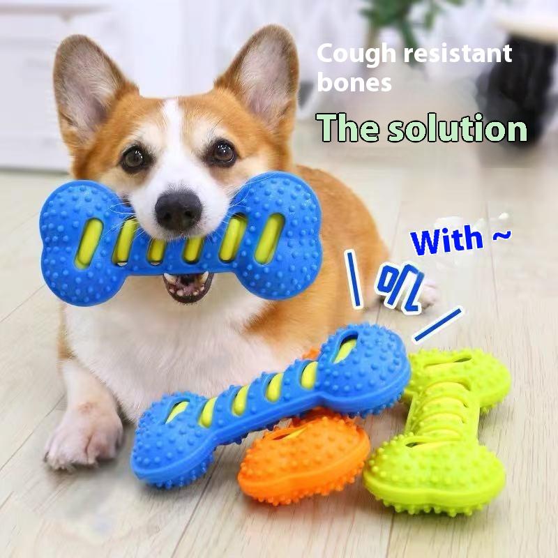 Pet Dog Chew Squeaky Rubber Bone Toy Puppy Training Bite Resistant Toy Teeth Cleaning Interactive Stick Massage Toothbrush Toy