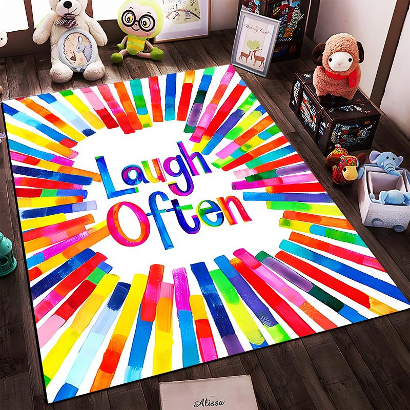 Colorful Decorative Carpet with "Laugh Often" Text Design Suitable for Use As an Anti-slip for Living Room Bedroom Sofas