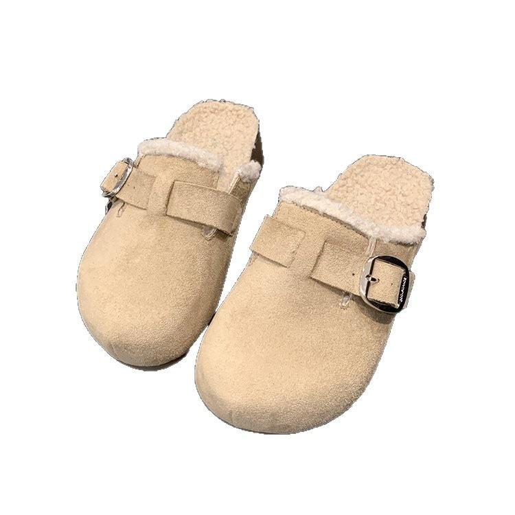 Retro bag head slippers, new plush warm thick-soled Muller Birkenstocks in autumn and winter