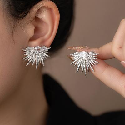 Sun Ray Earrings for Women, Set with Zircon for Light Luxury and Luxury, Vintage and Unique Jewelry Gift