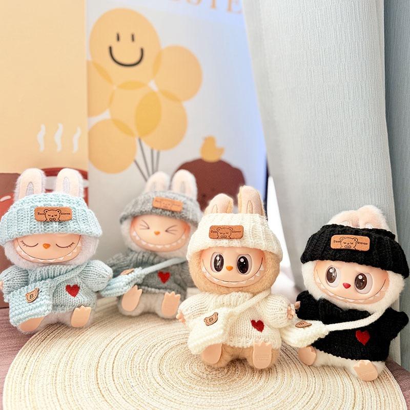 Nové styly Sada oblečení pro panenku pro Labubu Pletený svetr Šála Kalhoty Klobouk Taška Přívěsek pro panenku Dekorativní doplňky Oblečení pro Labubu